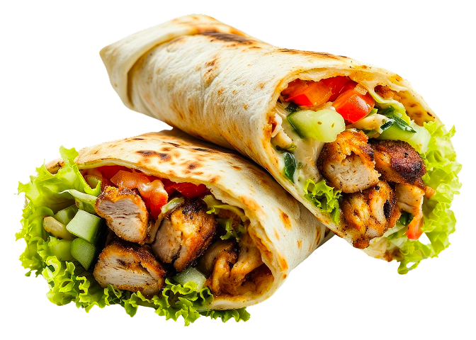 Leckeres Dürüm mit gegrilltem Hähnchen, frischem Gemüse und Weizentortilla – Spezialität bei Favorito Graz